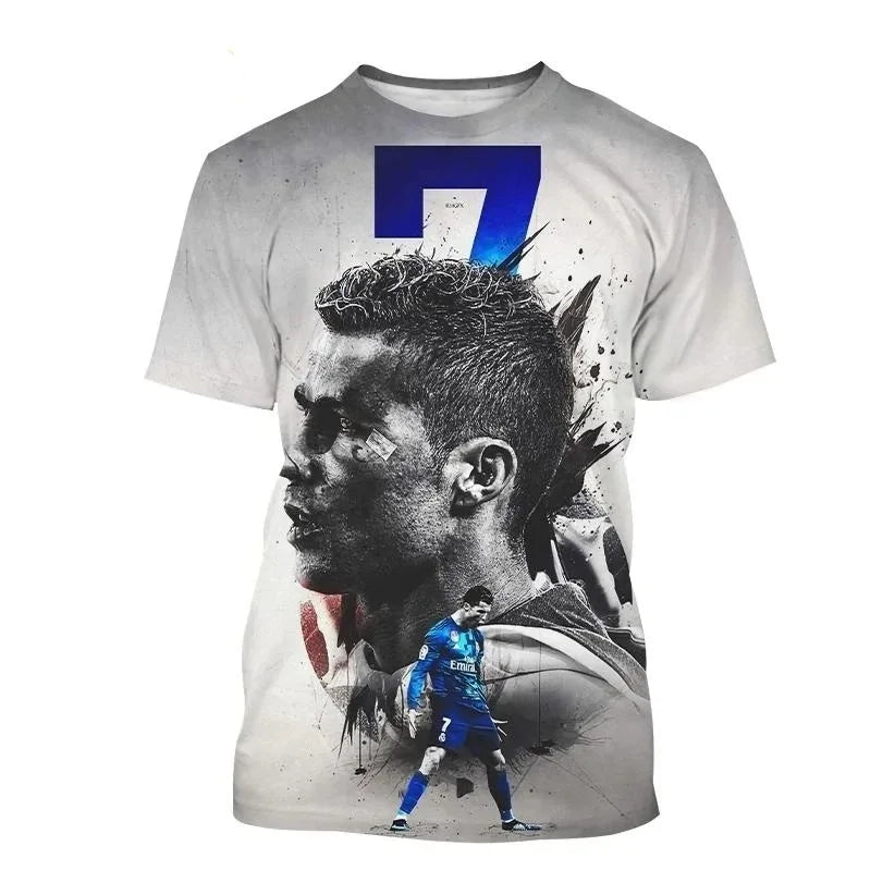 Ronaldo Summer Fashion New T-shirt Football Star Casual Crew Neck Men's 3D Printing Short-sleeved Hip-hop T-shirt