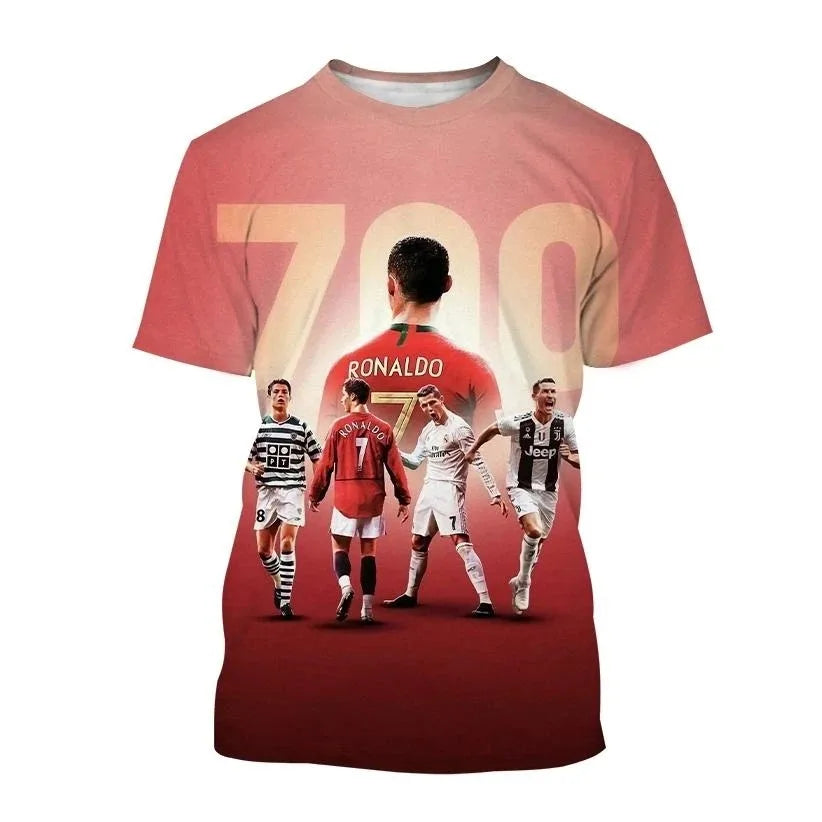Ronaldo Summer Fashion New T-shirt Football Star Casual Crew Neck Men's 3D Printing Short-sleeved Hip-hop T-shirt