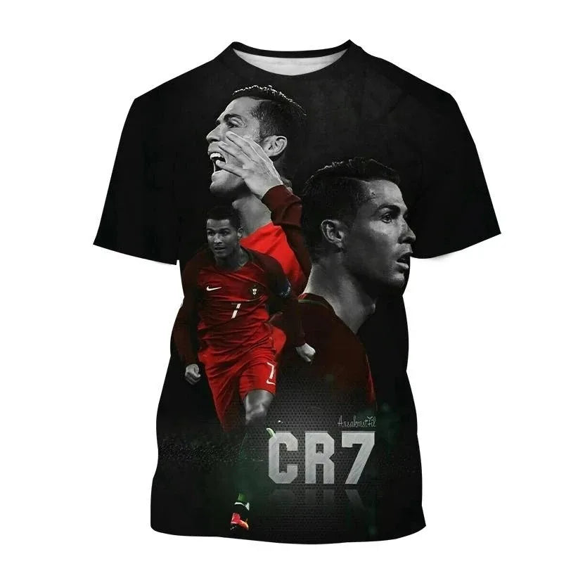 Ronaldo Summer Fashion New T-shirt Football Star Casual Crew Neck Men's 3D Printing Short-sleeved Hip-hop T-shirt