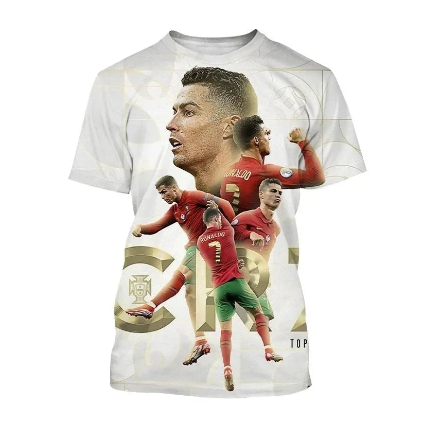 Ronaldo Summer Fashion New T-shirt Football Star Casual Crew Neck Men's 3D Printing Short-sleeved Hip-hop T-shirt