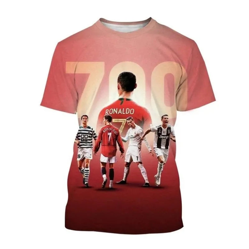 Ronaldo Summer Fashion New T-shirt Football Star Casual Crew Neck Men's 3D Printing Short-sleeved Hip-hop T-shirt