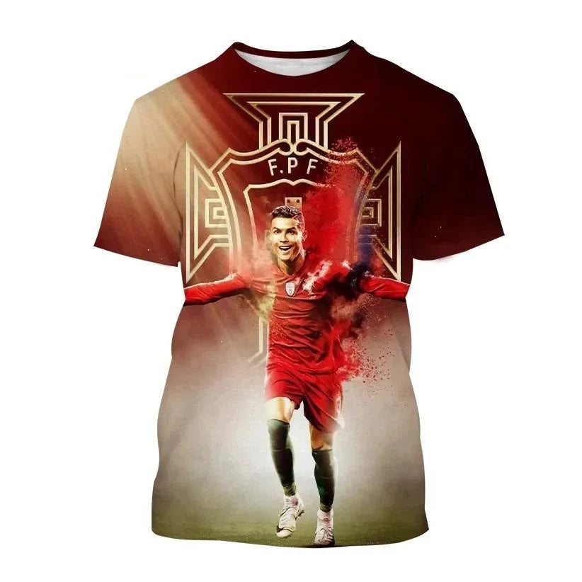 Ronaldo Summer Fashion New T-shirt Football Star Casual Crew Neck Men's 3D Printing Short-sleeved Hip-hop T-shirt